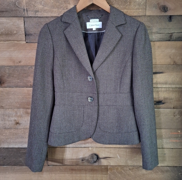 Calvin Klein Stretch Tweed Blazer Jacket Sz 2 - Picture 1 of 5